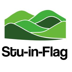 Stu-in-Flag logo: illustrated green mountain ridgeline above the wordmark 'Stu-in-Flag'